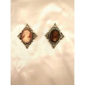 Vintage Gerry's CAMEO Brooch Pin‎ Pendant Victorian Gold Tone Green